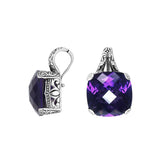 Elegant Sterling Silver pendant with cushion-cut Amethyst Quartz and detailed filigree work